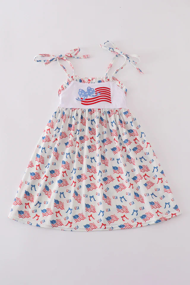 FLAG EMBROIDERY PRINT RUFFLE DRESS