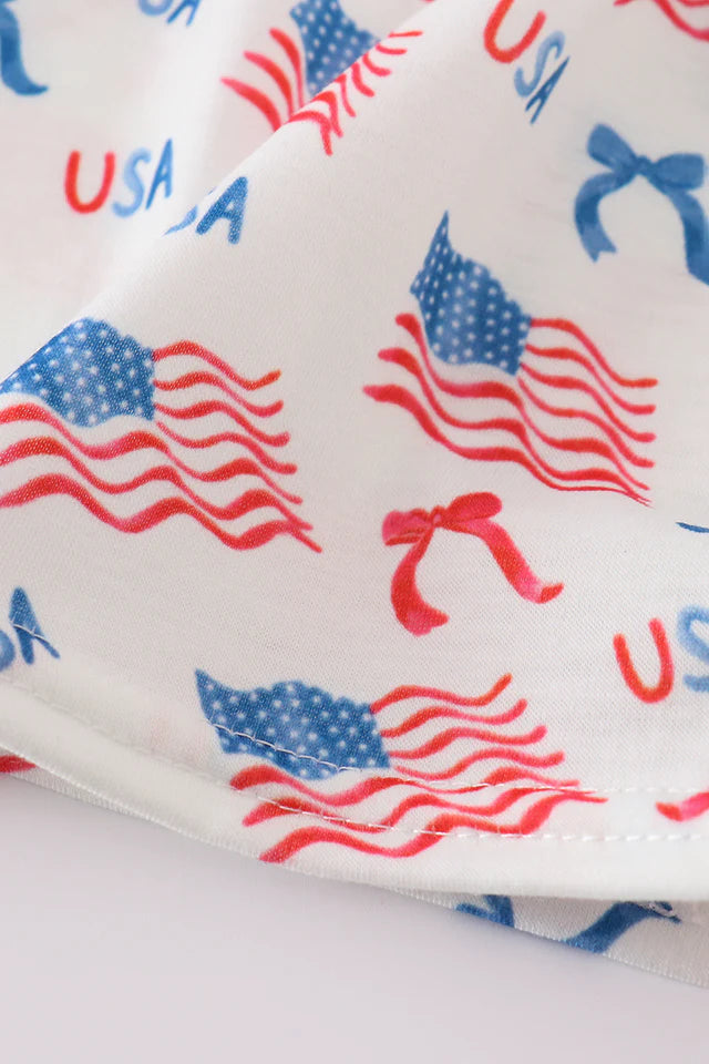FLAG EMBROIDERY PRINT RUFFLE DRESS