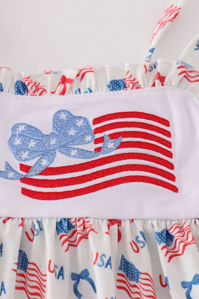 FLAG EMBROIDERY PRINT RUFFLE DRESS