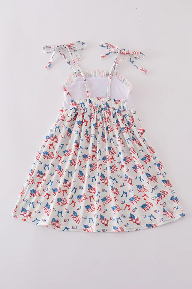 FLAG EMBROIDERY PRINT RUFFLE DRESS