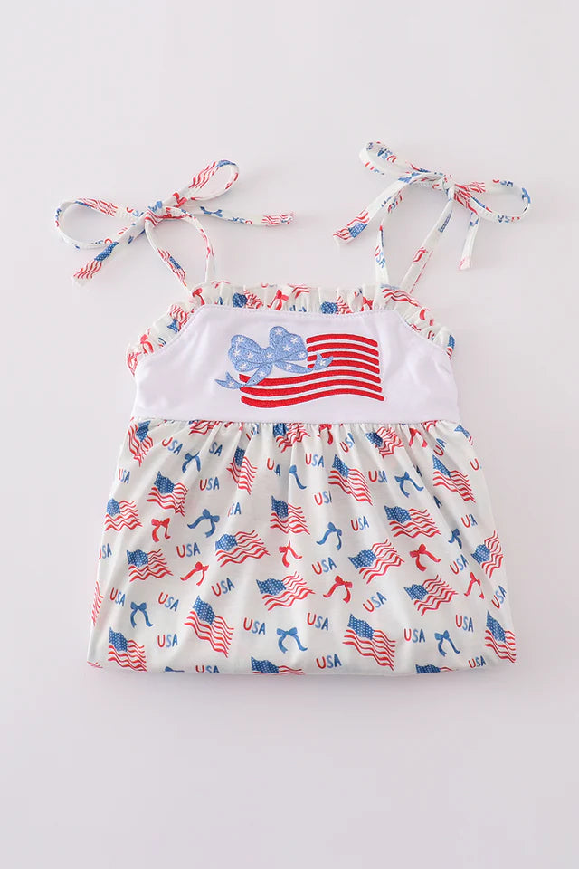 FLAG EMBROIDERY PRINT RUFFLE DRESS