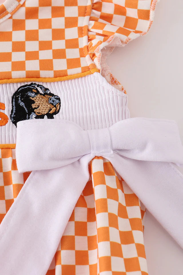 ORANGE TENNESSEE GO VOLS EMBROIDERY SMOCKED CHECKERED BUBBLE