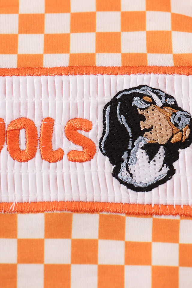ORANGE TENNESSEE GO VOLS EMBROIDERY SMOCKED CHECKERED BUBBLE