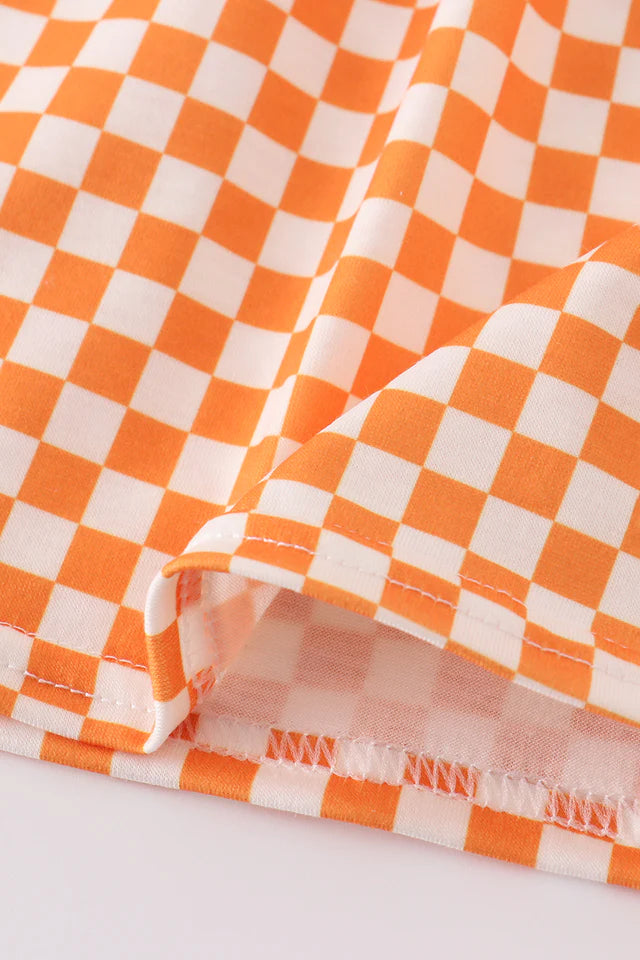 ORANGE TENNESSEE GO VOLS EMBROIDERY SMOCKED CHECKERED DRESS