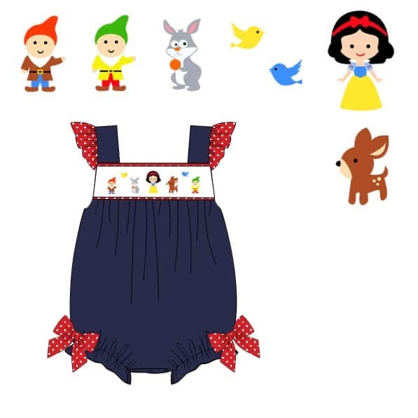 Snow White and friends handsmocked bubble