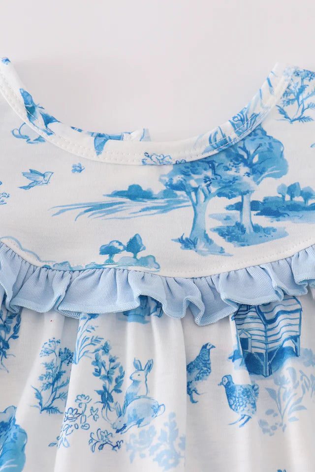 BLUE FARM PRINT DRESS