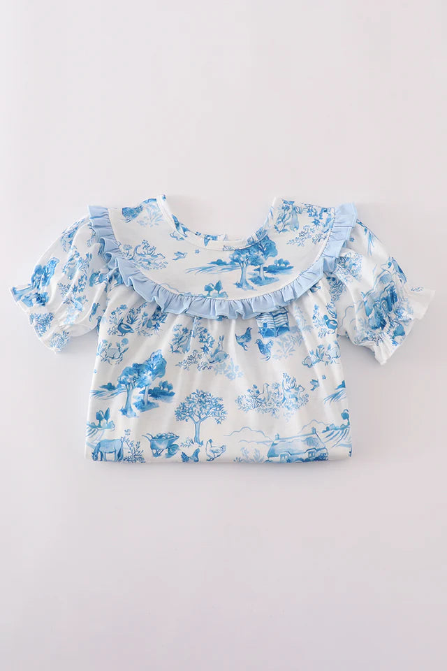BLUE FARM PRINT DRESS
