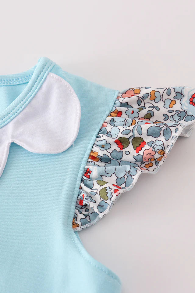 FLORAL BOW APPLIQUE RUFFLE DRESS