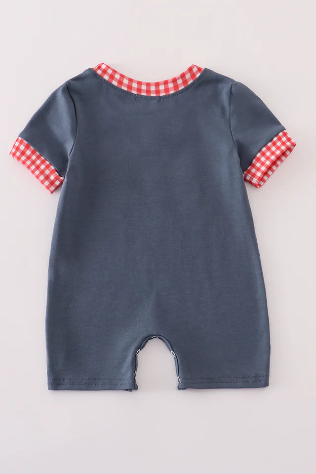 NAVY CHARACTER EMBROIDERY ROMPER