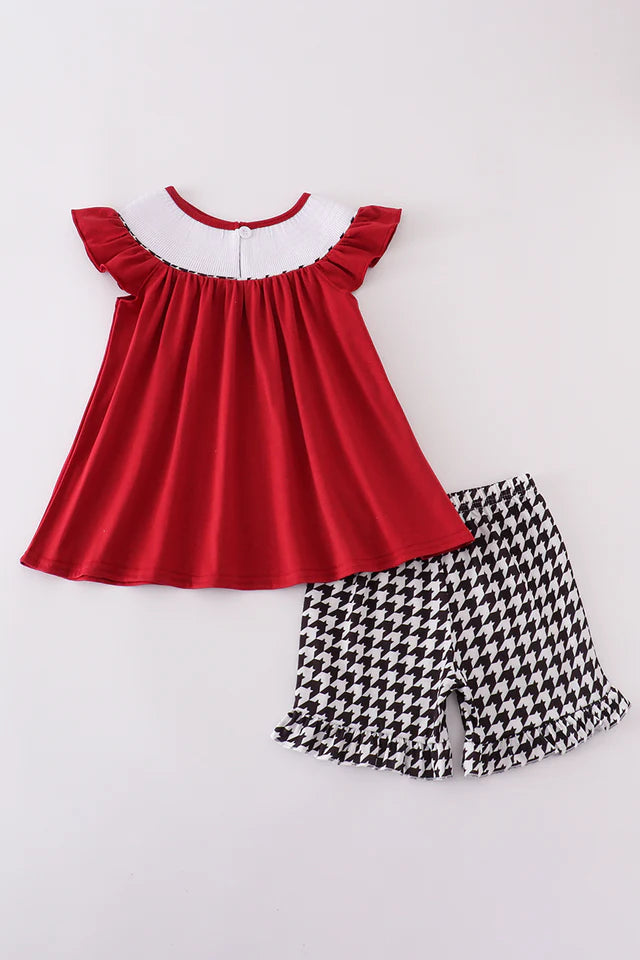 MAROON ALABAMA ROLL TIDE EMBROIDERY SMOCKED SHORTS SET