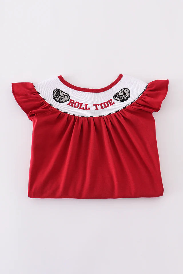 MAROON ALABAMA ROLL TIDE EMBROIDERY SMOCKED SHORTS SET