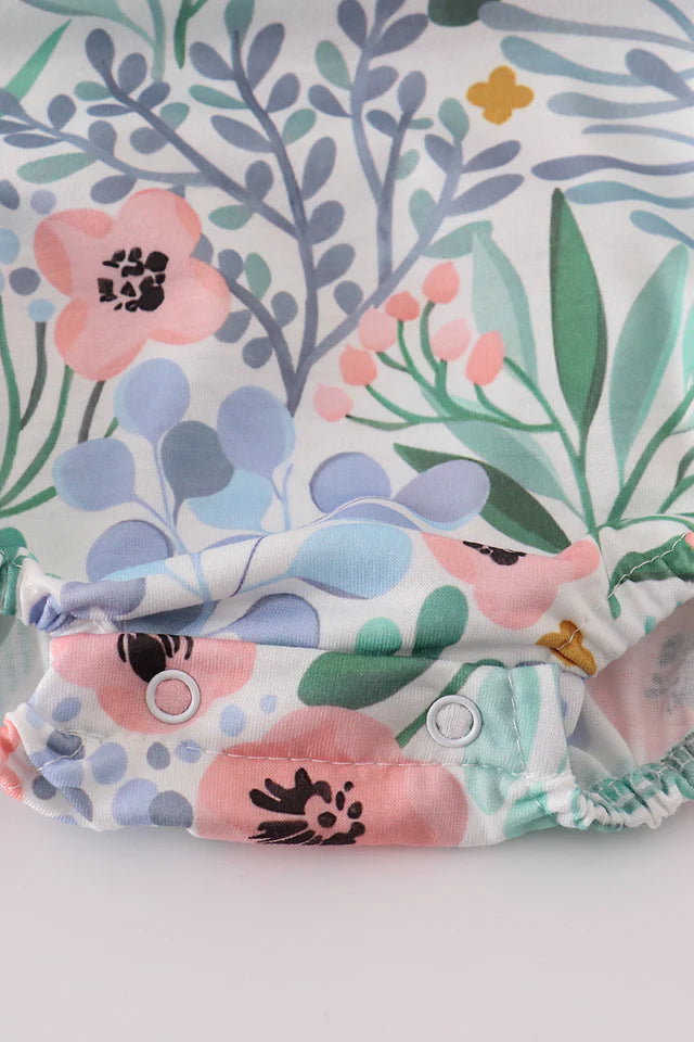 FLORAL FLAMINGO EMBROIDERY SMOCKED BUBBLE