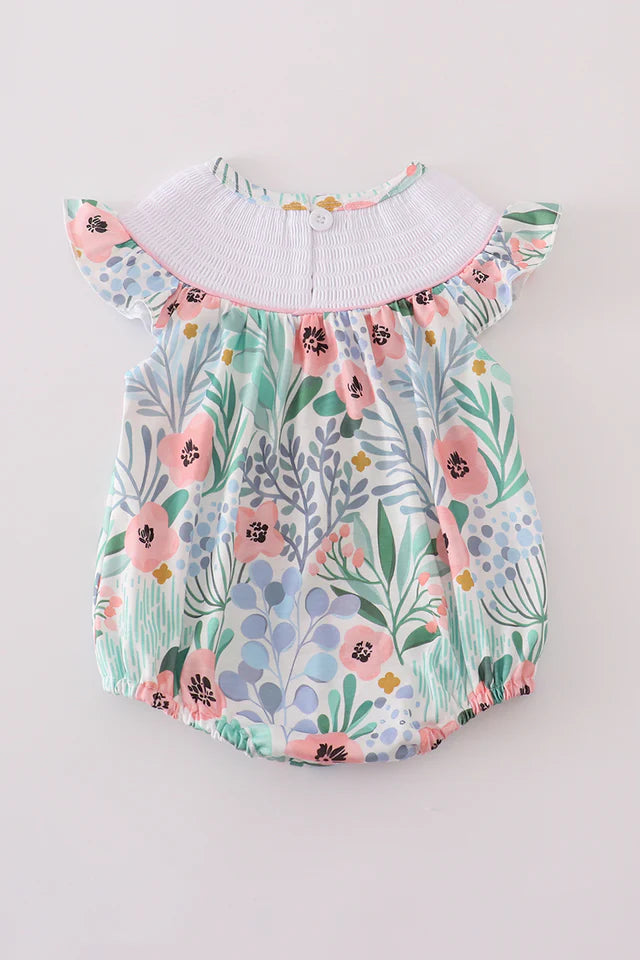 FLORAL FLAMINGO EMBROIDERY SMOCKED BUBBLE