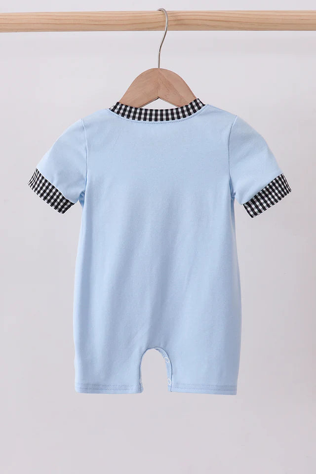 BLUE CHARACTER EMBROIDERY ROMPER