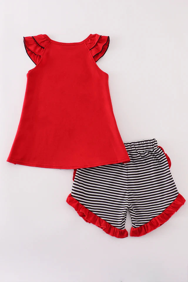 RED I LOVE GEORGIA APPLIQUE RUFFLE SHORTS SET