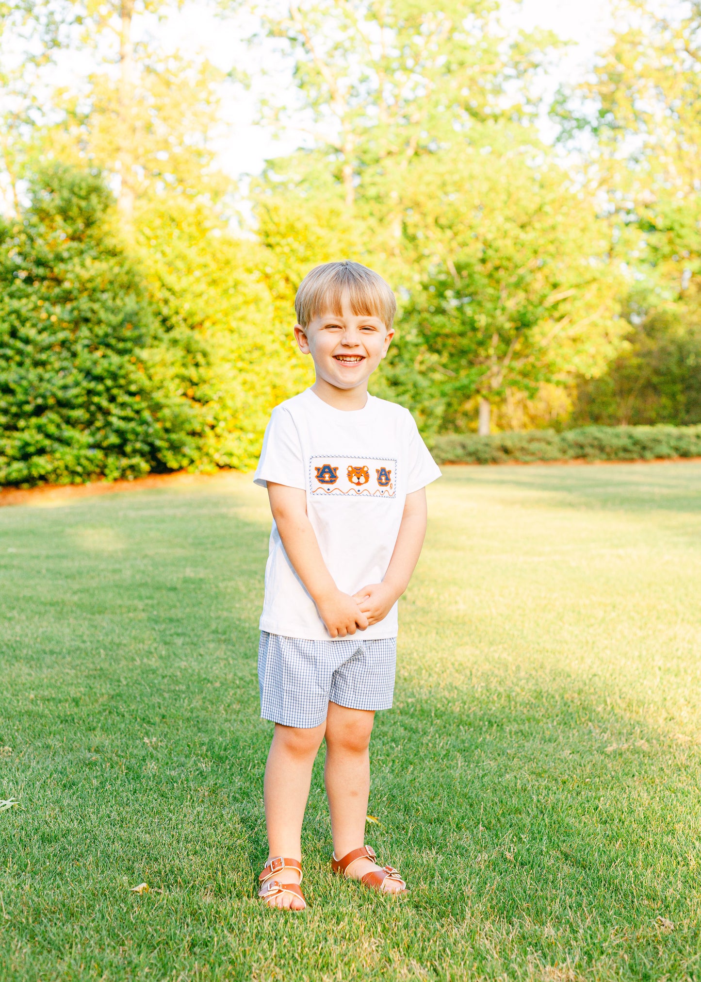 smocked auburn short set- boy