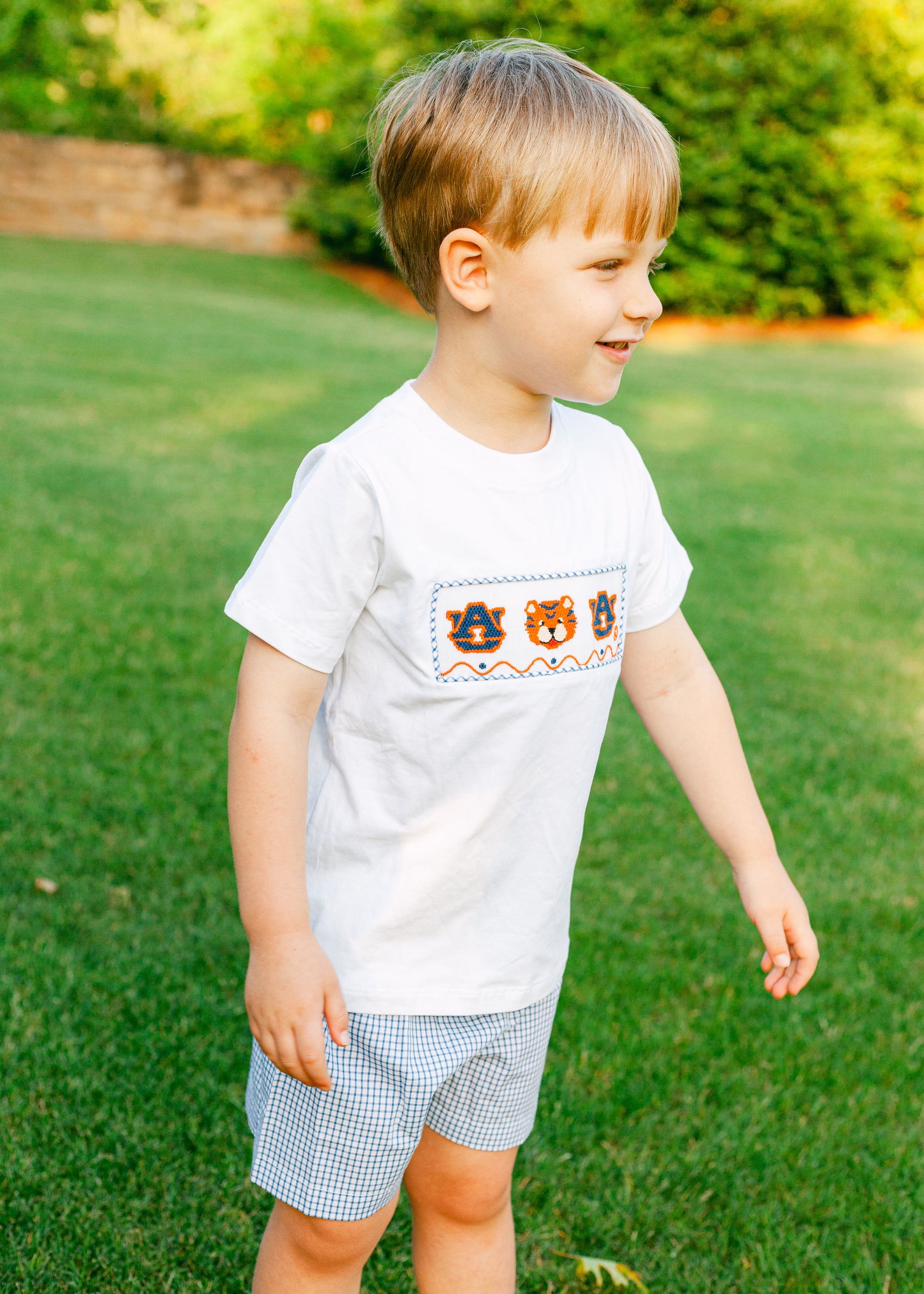 smocked auburn short set- boy