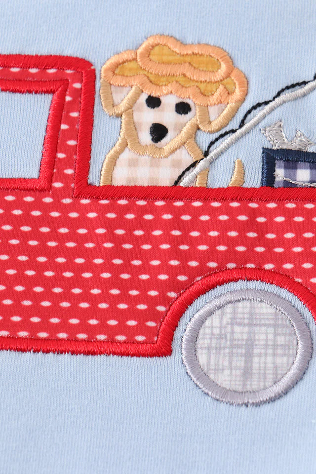 BLUE FISHING PUPPY APPLIQUE BOY SET
