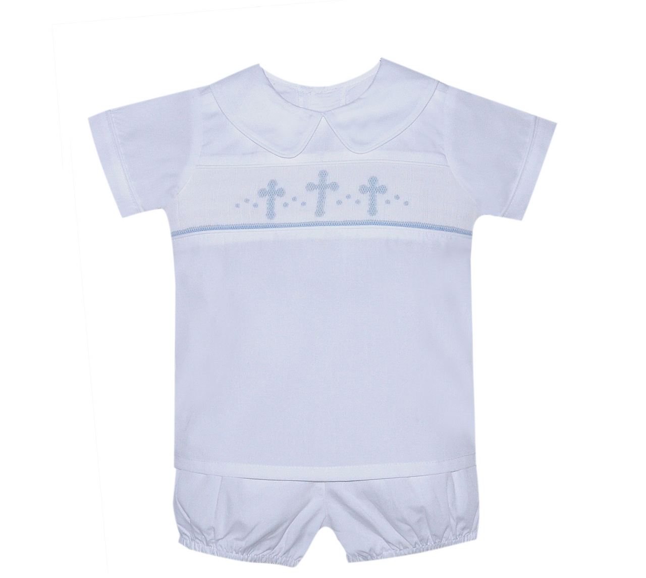 Handsmocked cross Short Set-White