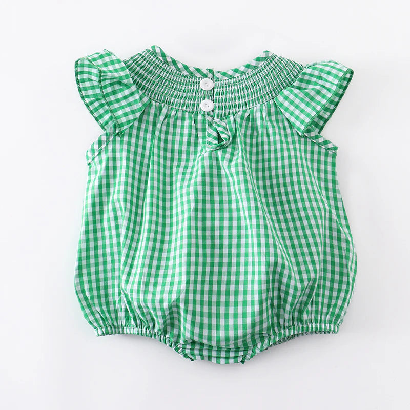 St. Patrick's Day Shamrock Embroidery Smocked Sleeveless Bubble