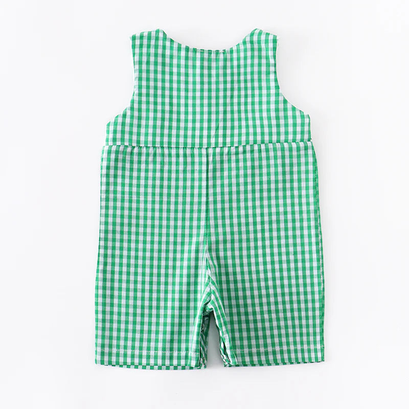 St. Patrick's Day Boys' Shamrock Embroidery Smocked Sleeveless Romper