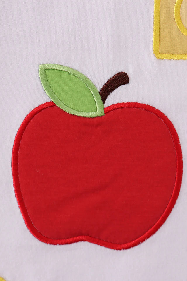 WHITE BUS APPLE APPLIQUE TOP