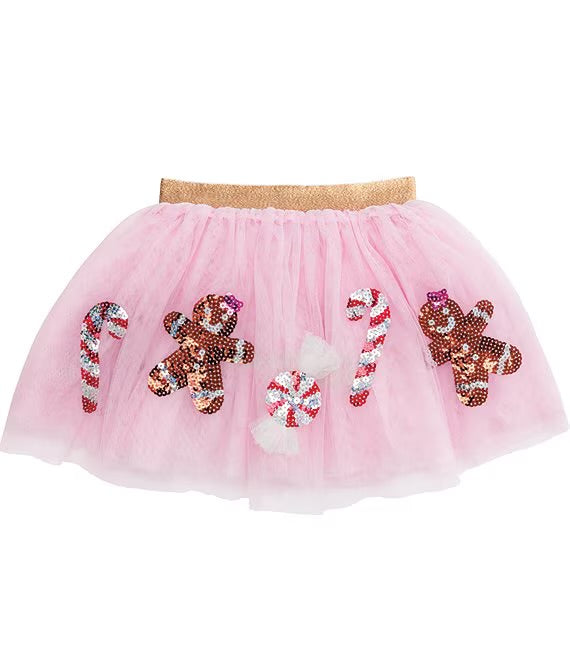 Candy Cane/Gingerbread Men/Peppermint Sequined Icons Layered Mesh Tutu Skirt