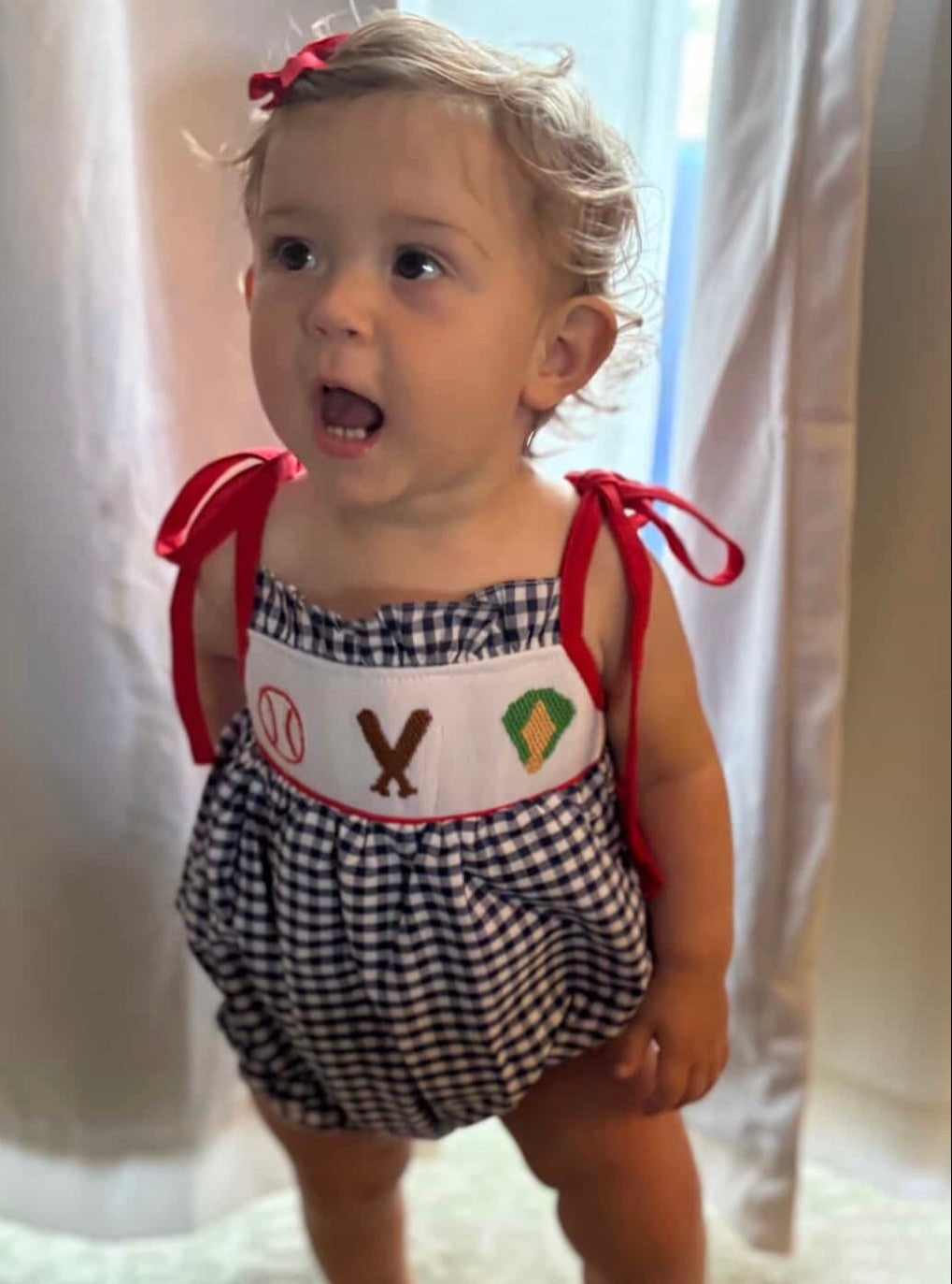 Baseball handsmocked tie shoulder baseball bubble