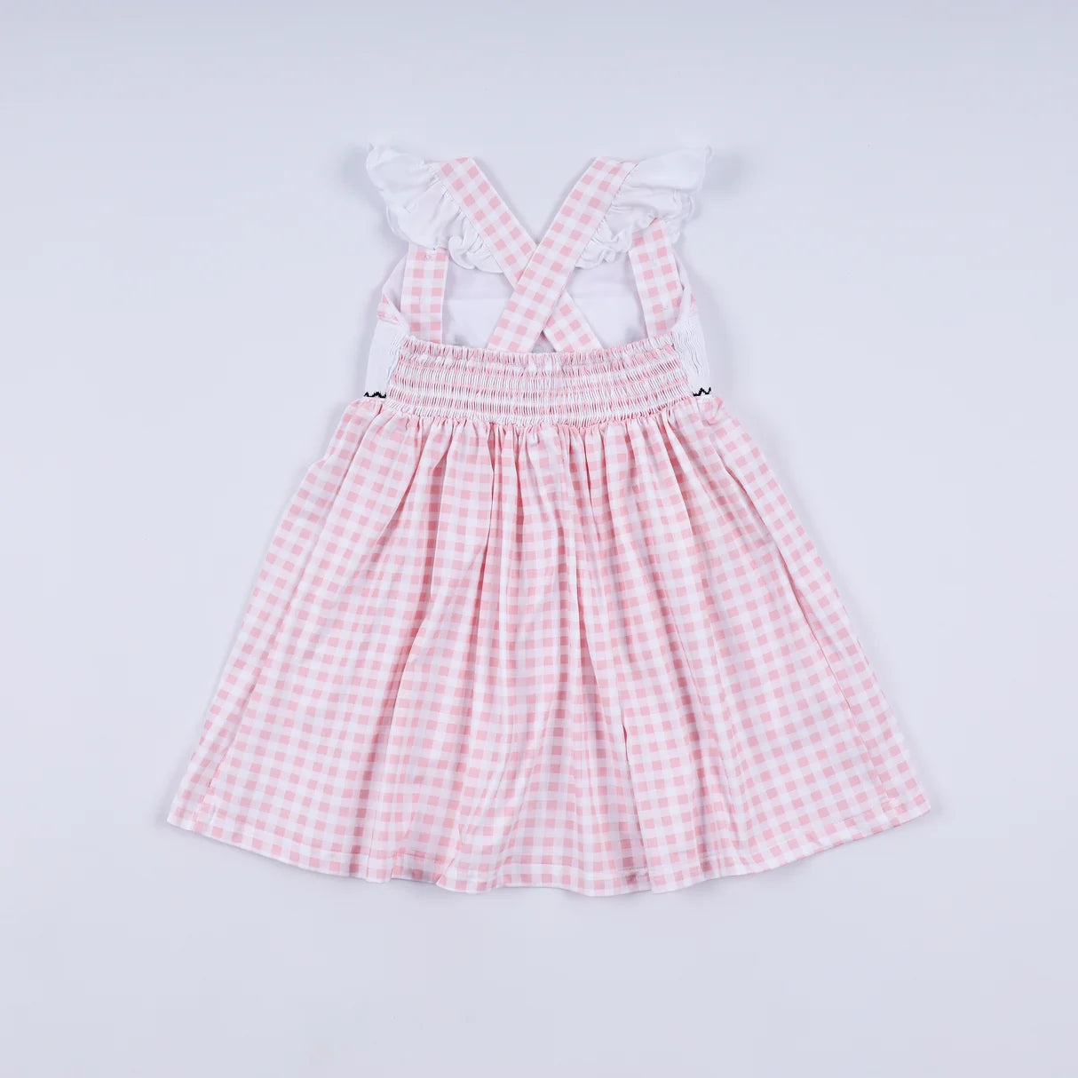 PINK CHARACTER HAND SMOCKED GINGHAM RUFFLE DRESS