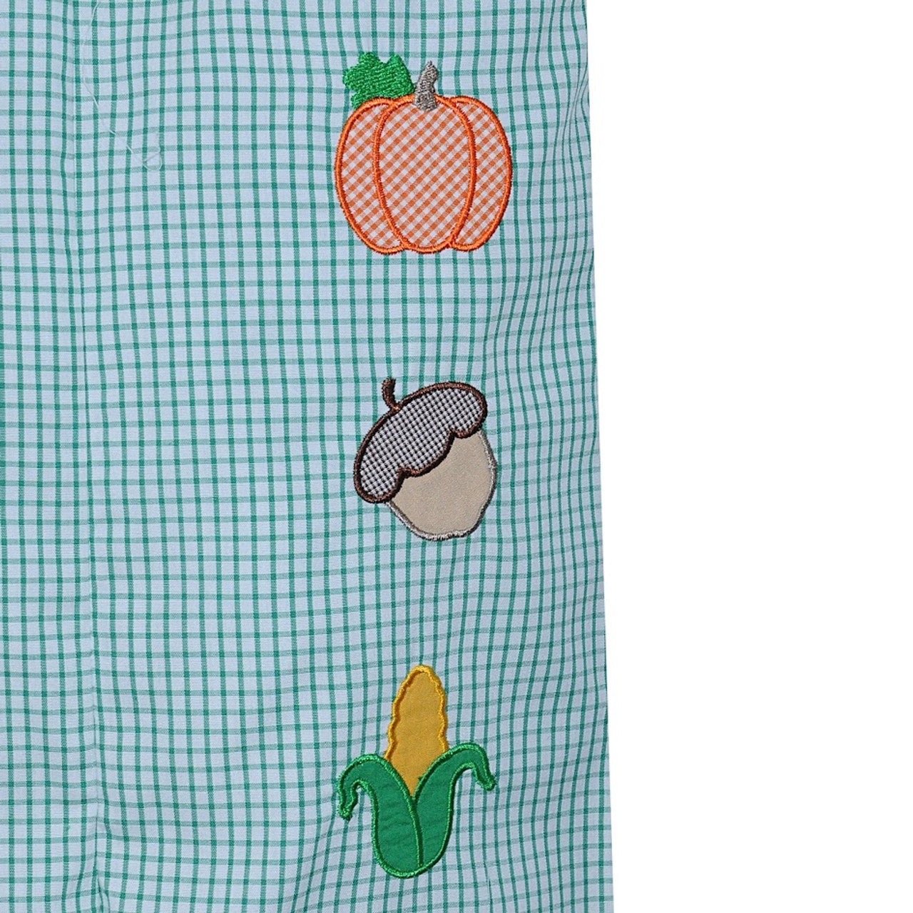 Green Gingham Boys Fall Romper