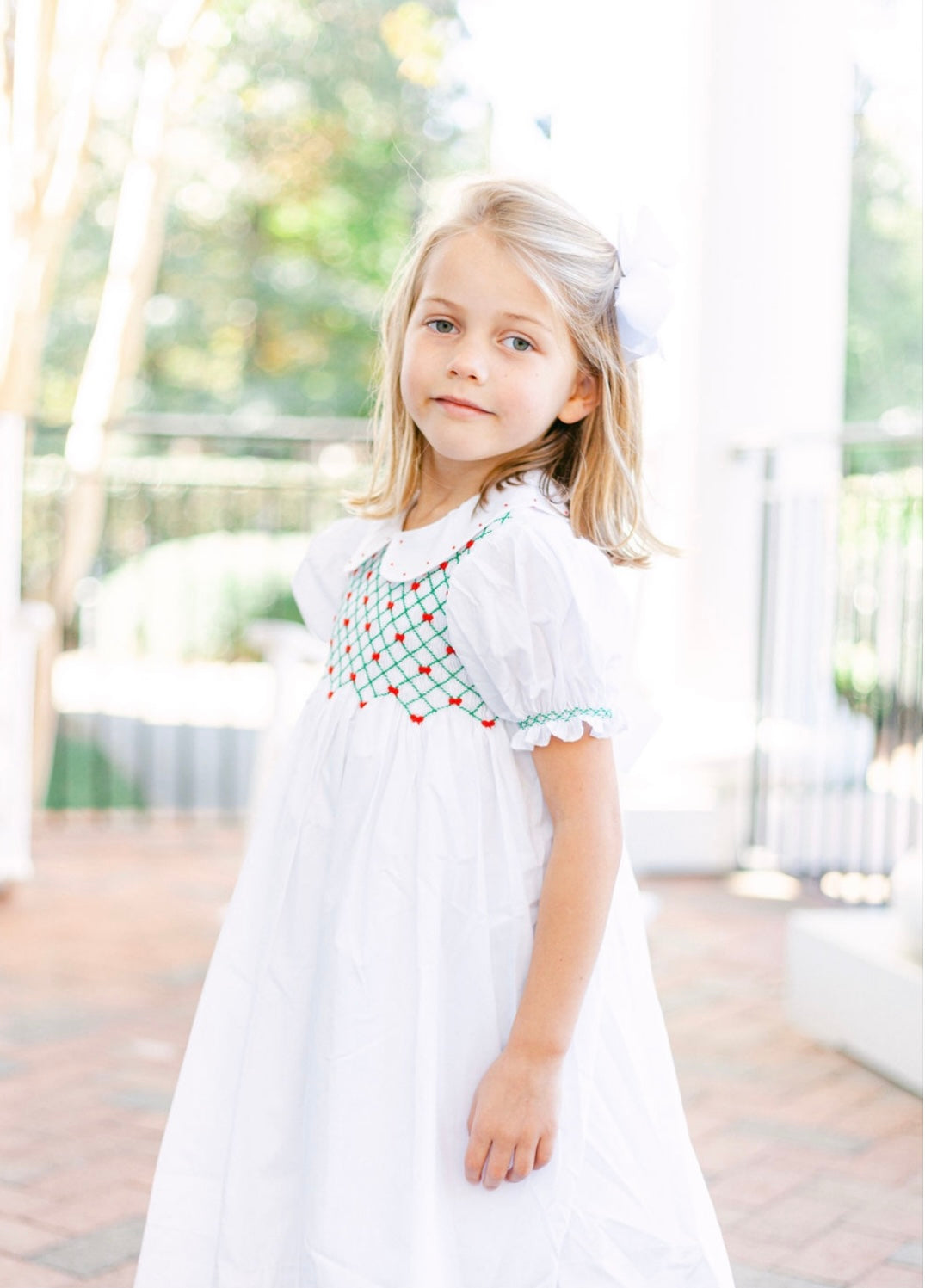 Channing Dress-Red & Green Christmas Smocked w/Collar