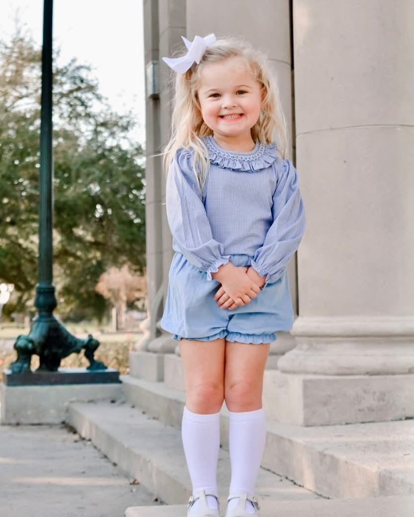 Smocked Blue Bloomer Set