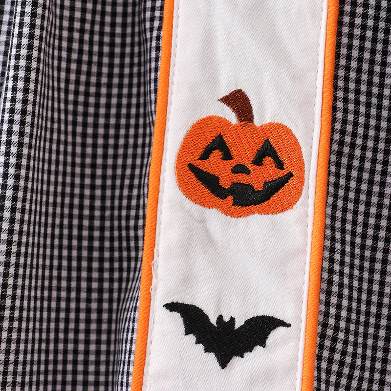 Girls Black Gingham Halloween Embroidery Dress