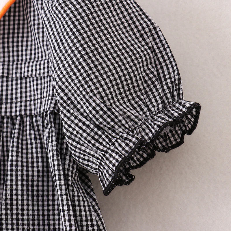 Girls Black Gingham Halloween Embroidery Dress