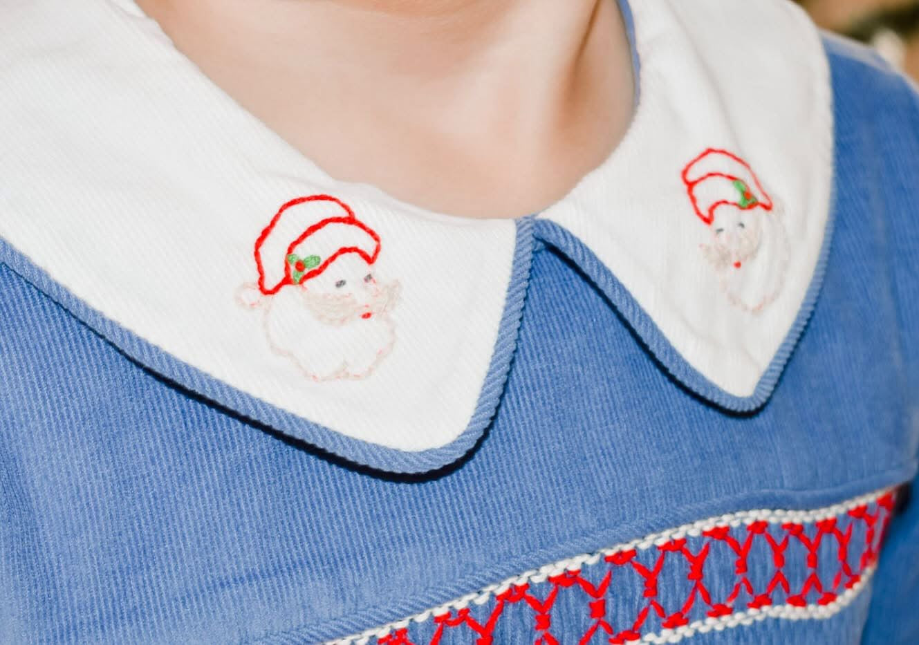 Smocked Santa Romper with embroidered collar