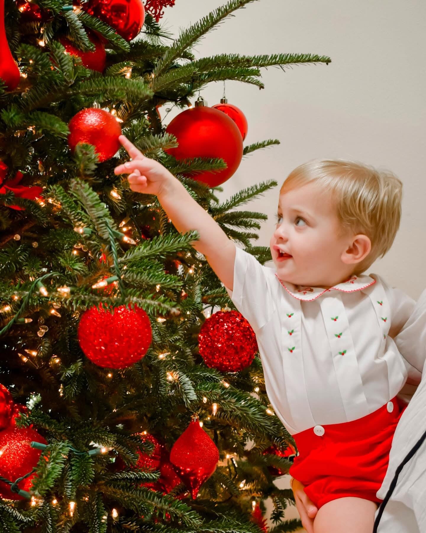 Kay Boy Button on Suit- Santa Hand Embroidered Boy Bubble