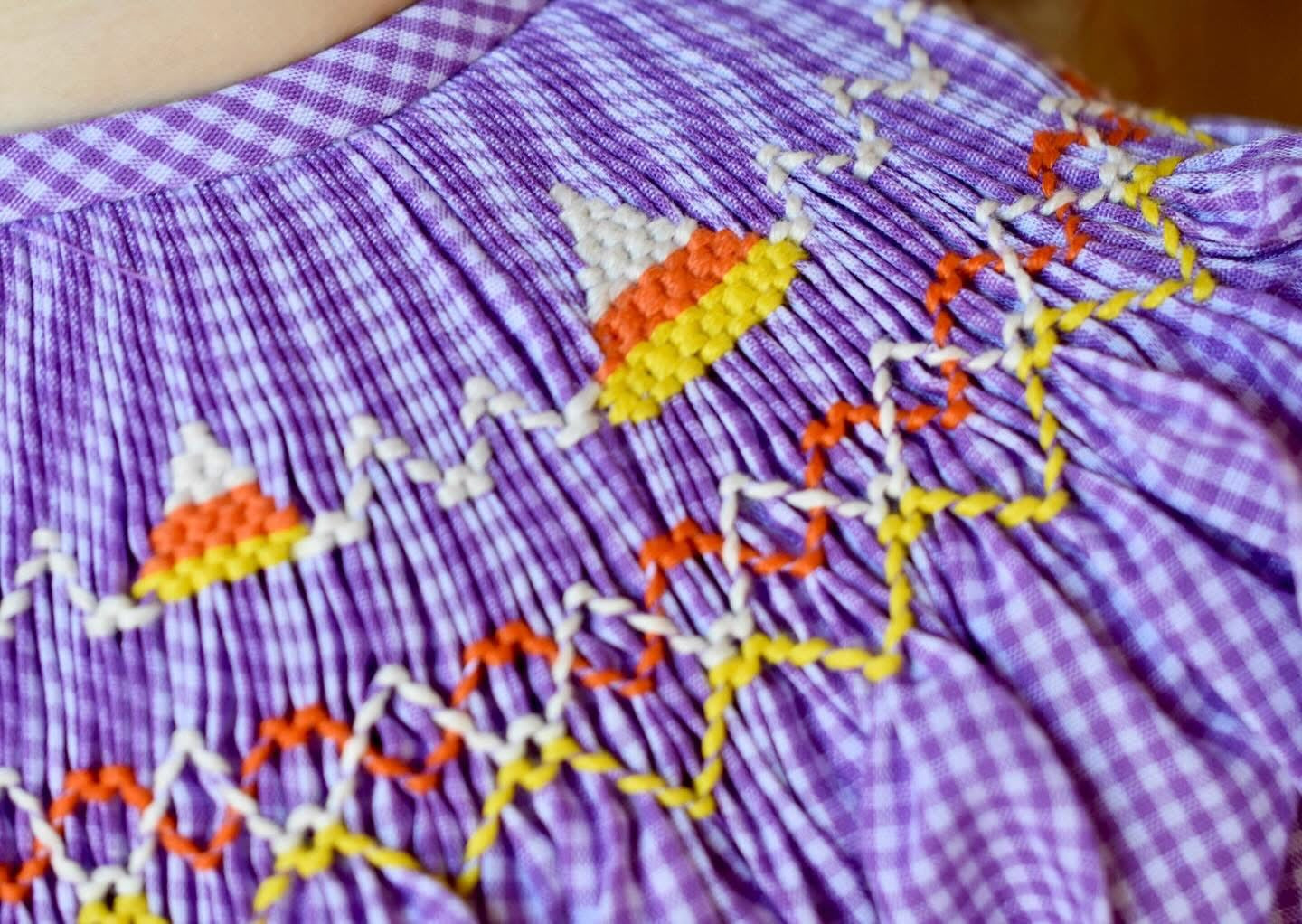 Candy Corn Smocked bishop-Purple
