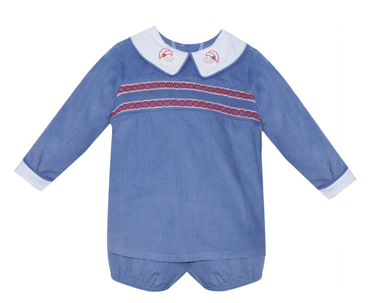 Long Sleeve Blue corded Santa Short Set