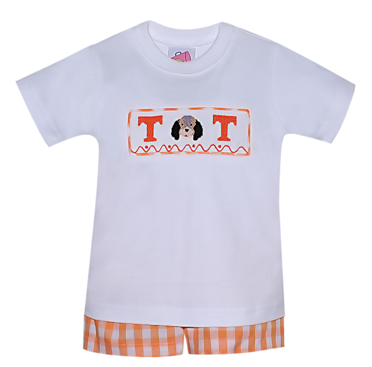 Orange/White Smocked Boy Short Set-Tenneseee