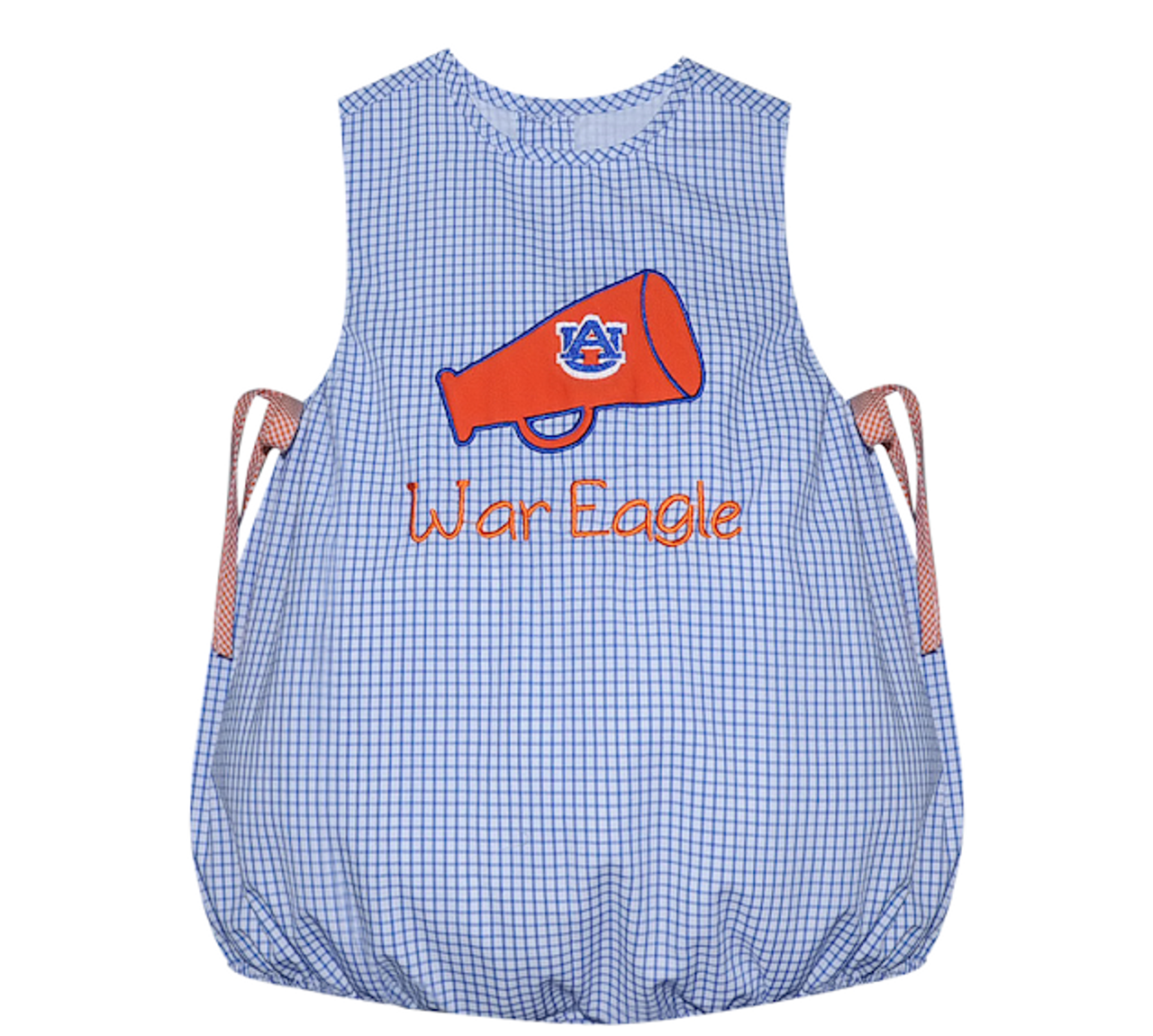 Megaphone Applique Girl Bubble Navy/Orange Gingham