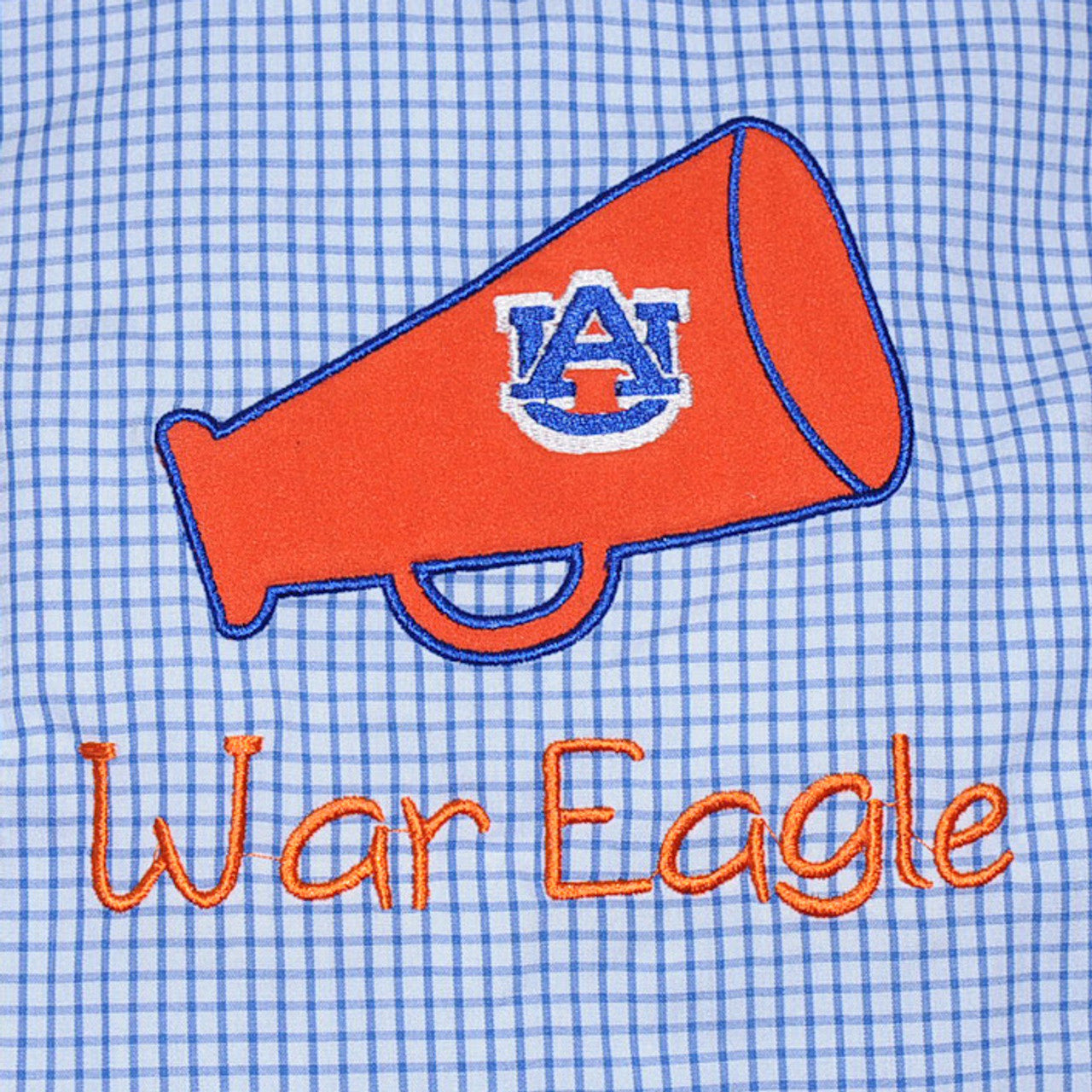 Megaphone Applique Dress-Navy/Orange Gingham