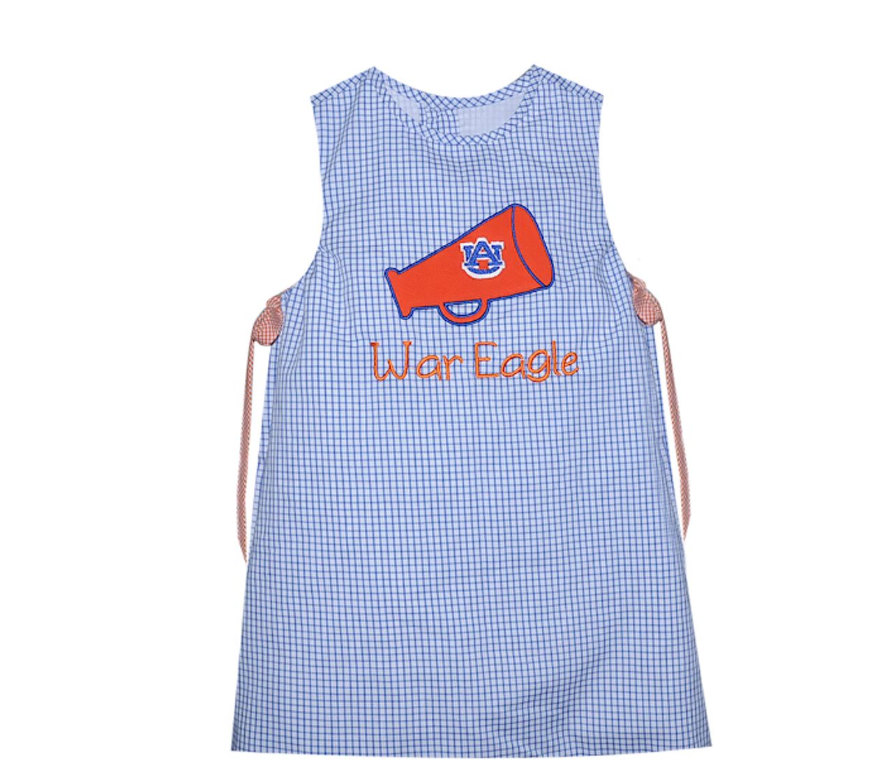 Megaphone Applique Dress-Navy/Orange Gingham