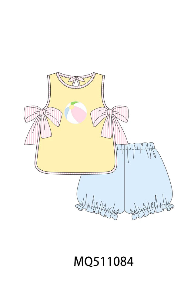 BEACH BALL APPLIQUE BOW SHORTS SET