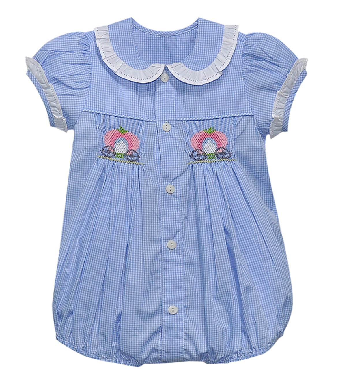 Blue Gingham Smocked Bubble -Pumpkins