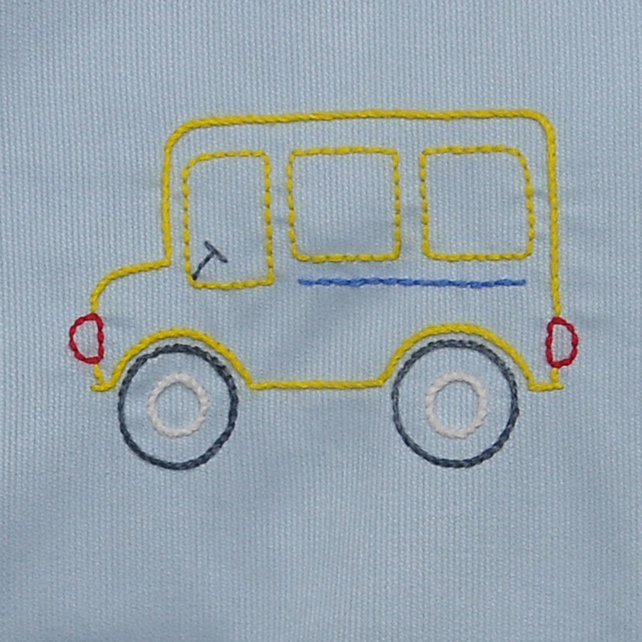 Blue Embroidered School Bus Bloomer Set