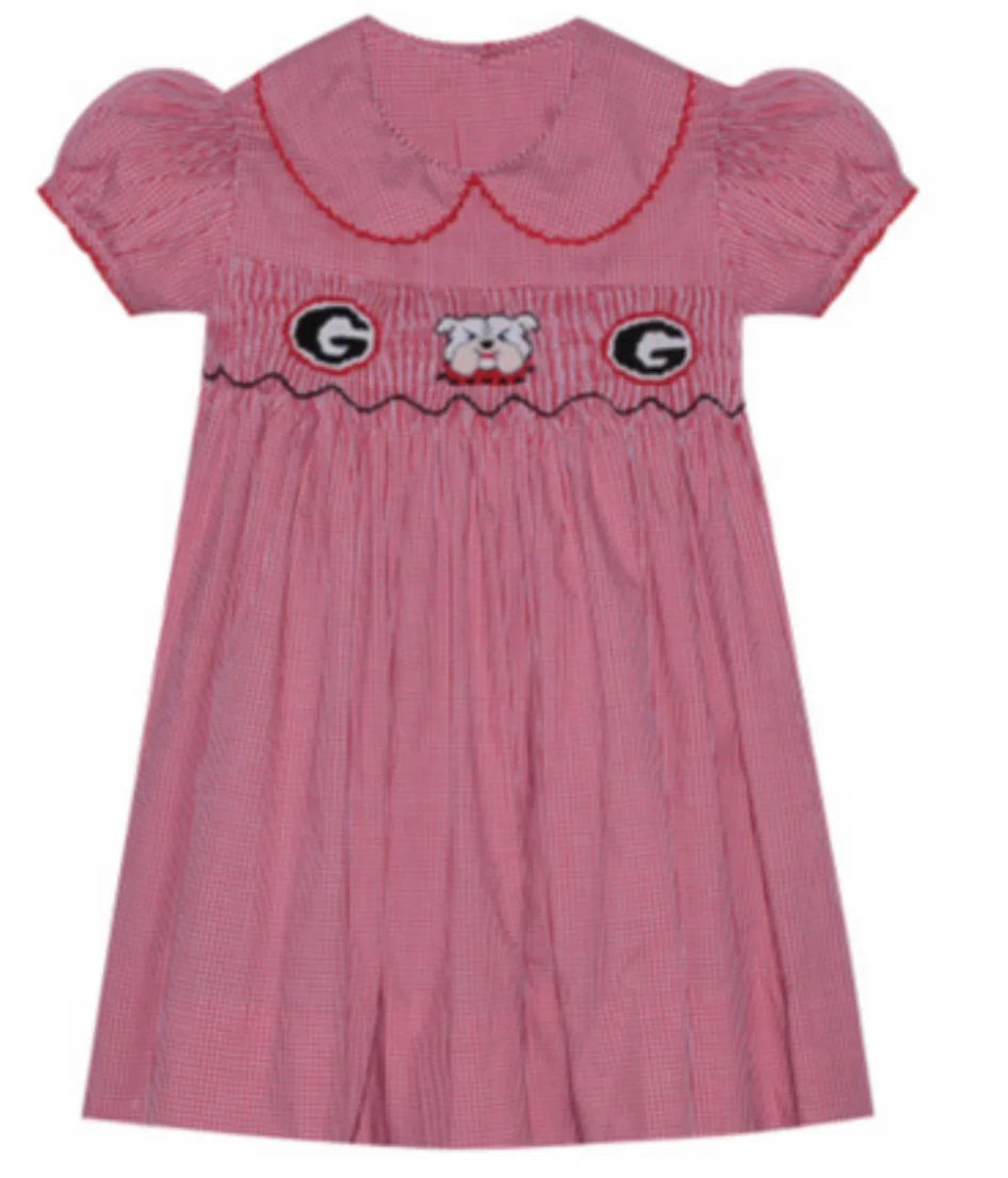 Smocked Bulldog. GA dress