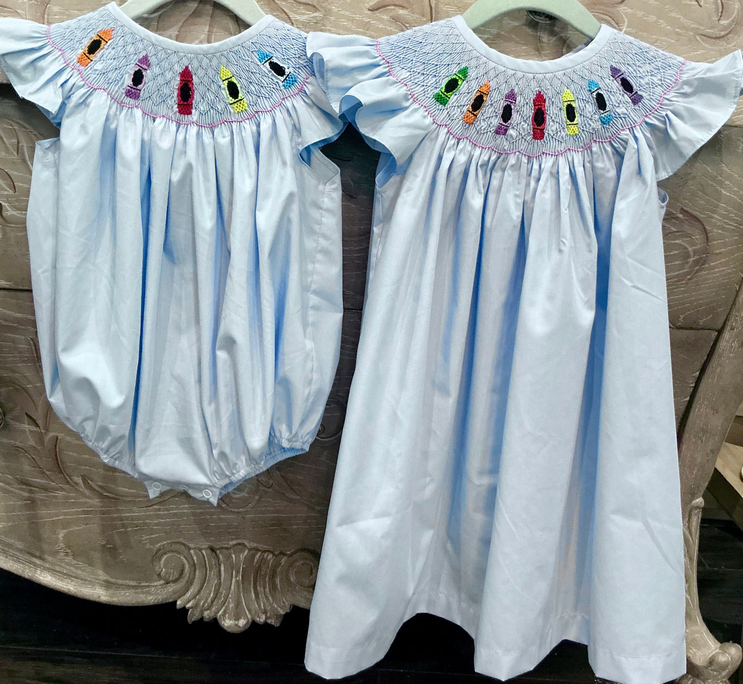 Hand smocked Back to school crayon bubble