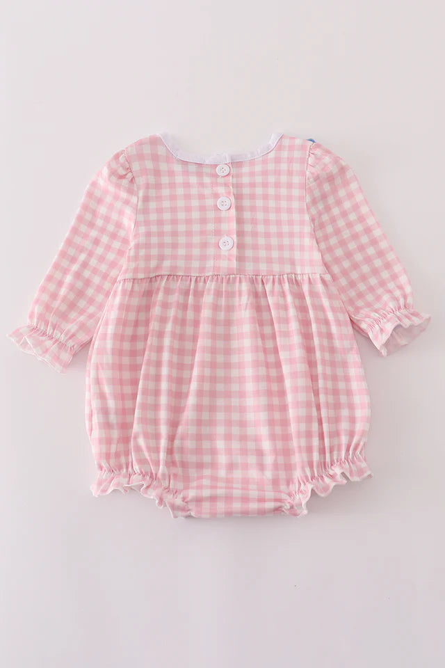 Pink plaid princess embroidered bubble