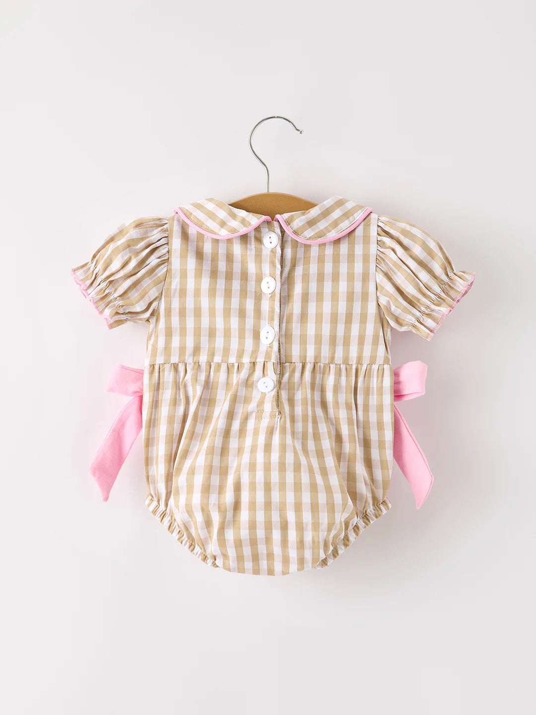 Fall Thanksgiving Lapel Plaid Turkey Embroidery Smocking Bow Baby Girls Romper