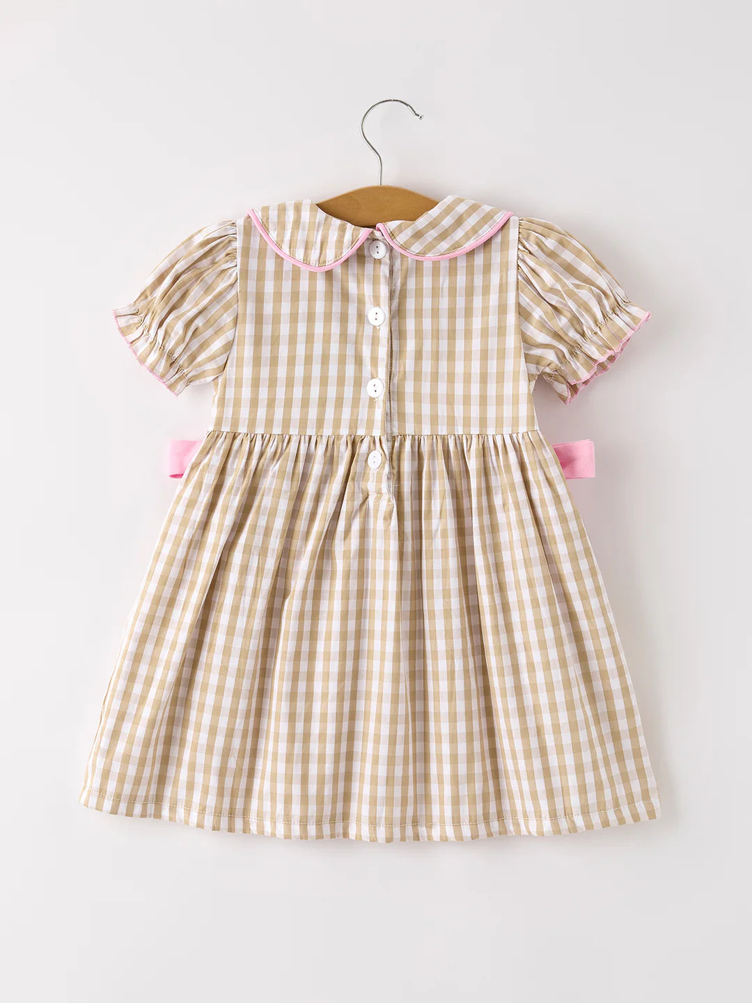Fall Thanksgiving Lapel Plaid Turkey Embroidery Smocking Bow Baby Girls Dress